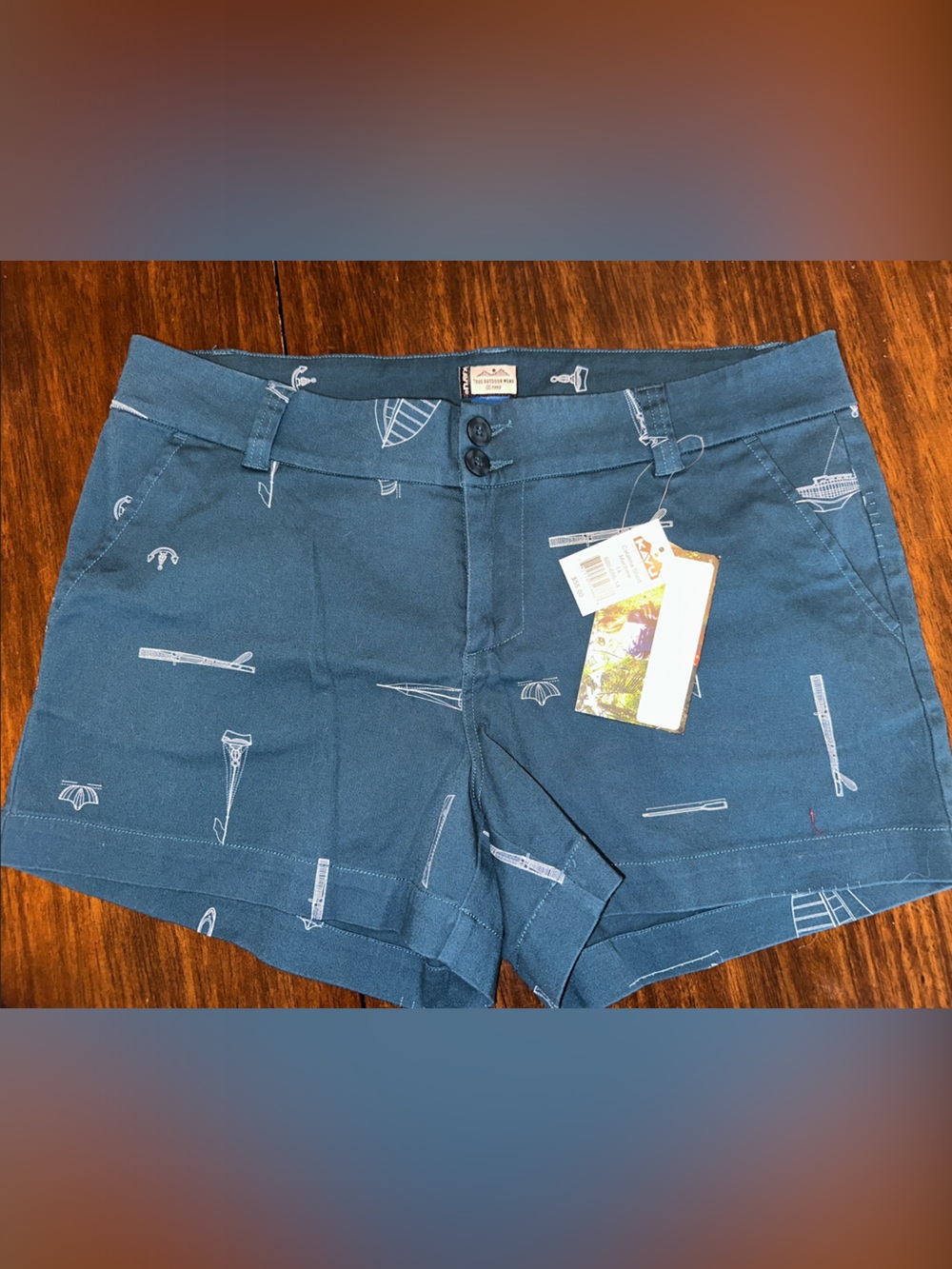 Kavu Navy Anchor & Nautical Print Flat-Front Shorts